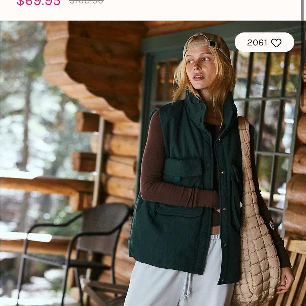 Free People Dark Green Quilted Vest
